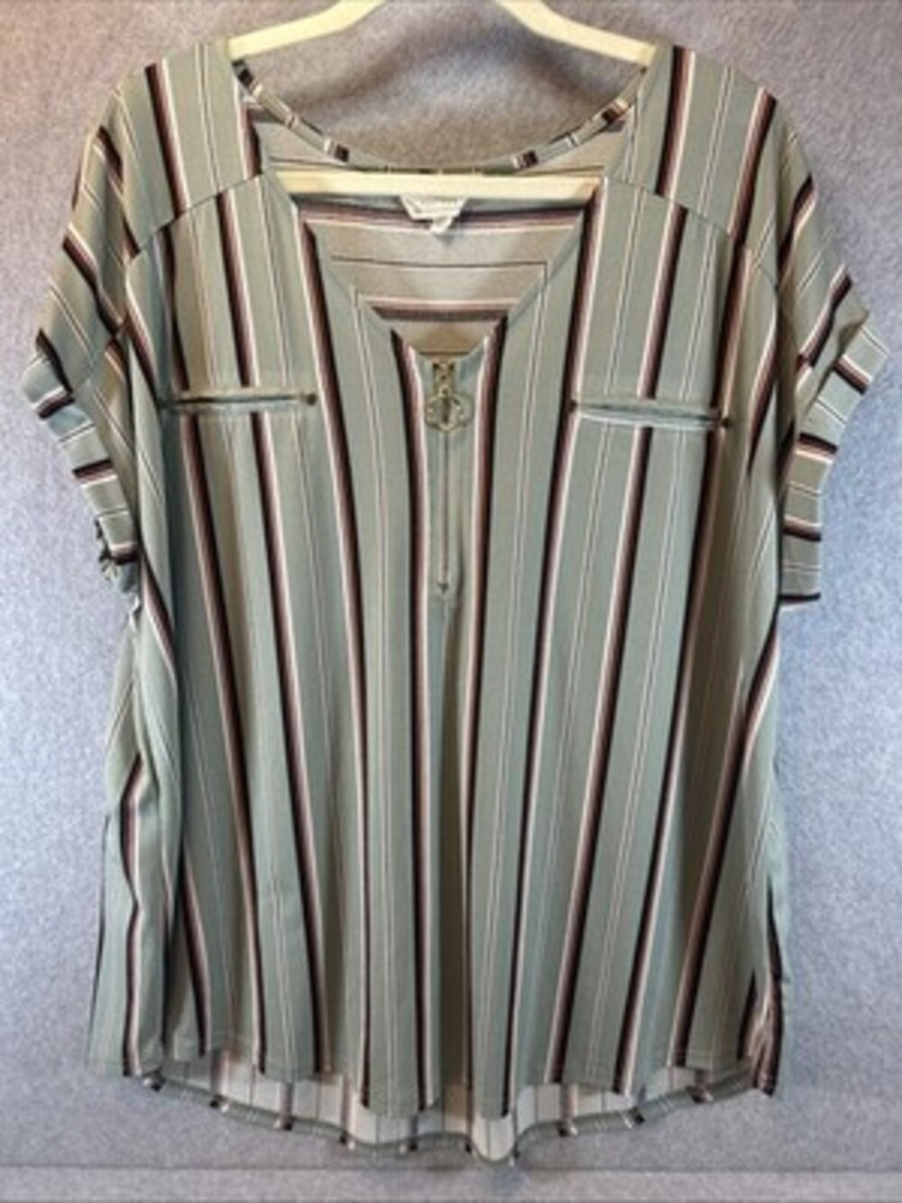 Flower & Feather Blouse Womens 3XL White Stripes Cap Sleeve Minimalist Office